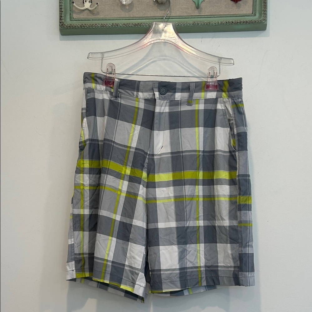 Gray and Yellow Plaid Shorts